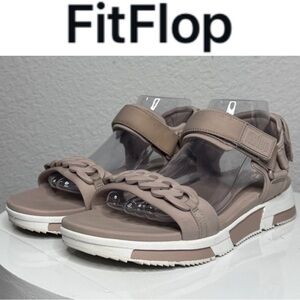 FITFLOP HEDA PINK MINK CHAIN SANDALS PLATFORM COMFORT VELCRO STRAP ATHLEISURE